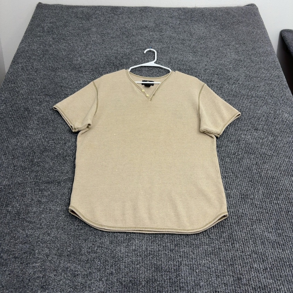 Vintage Structure Shirt Mens L Tan Cotton Linen Waffle Knit Henley Gorpcore